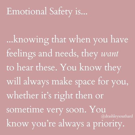 I talk about Emotional Safety in my therapy sessions A LOT, because it's THAT important! ✨ Oftentimes, people aren't even aware that Emotional Safety is a 'thing' to consider or require in their love relationship. But once they see it, they can't unsee it! 🤗 Emotional Safety is that felt sense of security with your partner, where you know that ~ no matter what ~ you and your experience in this relationship truly, truly matters to them. 🥰 This means you can lean into them, lean on them, a... I Can’t Help But Love You, Safety In A Relationship, Emotional Safety In Marriage, Healthy Partnership, 2024 Reset, Emotional Safety, Safety Quotes, Emotional Security, Emotional Growth