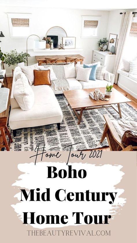 Midcentury Modern Boho Decor, Mix Mid Century Modern And Boho, Mcm Modern Living Room, Mid Century Boho Home, Country Mid Century Modern, Midcentury Modern Bohemian Living Room, Modern Midcentury Home Living Room, Article Couch Living Room, Mid Century Boho Bedroom Ideas