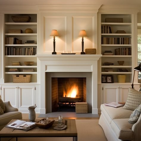 Bookshelves Fireplace, Shelves Around Fireplace, Bookshelves Around Fireplace, Style Bookshelves, Alcove Ideas Living Room, Fireplace Bookcase, Built In Around Fireplace, Fireplace Bookshelves, Cabinet Shelves