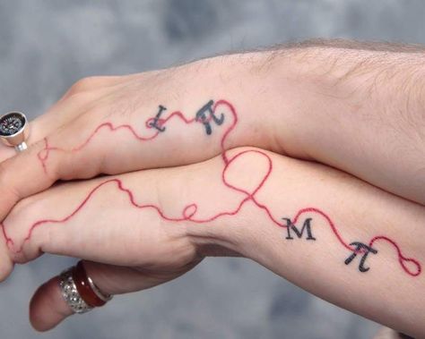 Red Thread Tattoo Couple, Red Thread Of Fate Tattoo, Red Thread Of Fate Aesthetic, Red Thread Tattoo, Dragonflies Tattoo, String Of Fate Tattoo, Red String Of Fate Tattoo, Red String Tattoo, String Tattoo