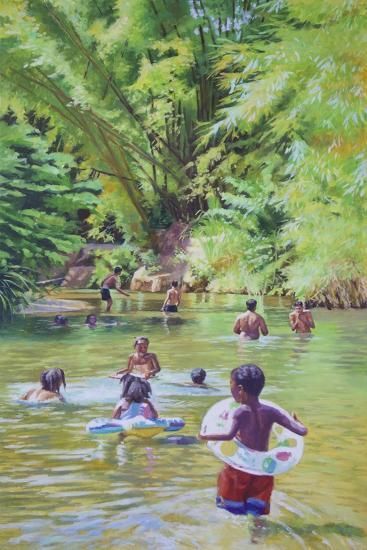 'River Lime Sublime, 2020, (oil on canvas)' Giclee Print - Colin Bootman | Art.com Trinidad Culture, Jamaican Art, Painting River, Something In The Water, Paradise Art, Maya Art, World Inspiration, Caribbean Art, Study Photography