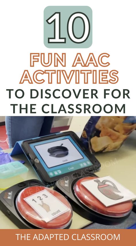 AAC (Augmentative and Alternative Communication) activities can be fun and engaging for people of all ages and abilities. Here are 10 ideas for fun AAC activities. If you want to learn more special education activities, save this pin and visit my website. #SpecialEducation #AdaptedClassroomTips Hands On Activities For Special Education, Switch Adapted Activities, Cvi Activities, Disabilities Activities, Aac Device, Aac Activities, Wh Questions Activities, Activities For The Classroom, Augmentative Communication