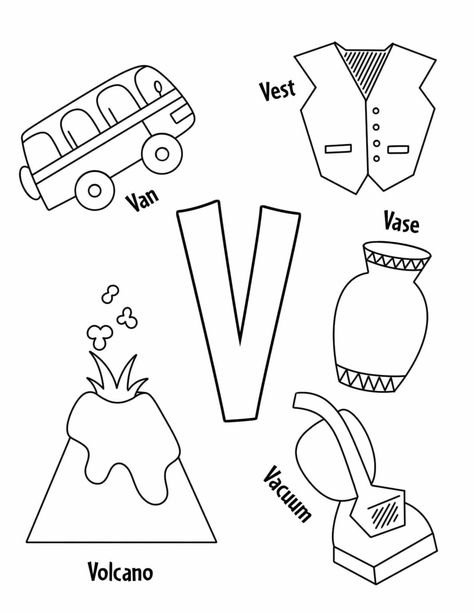 FREE Letter V Worksheets for Preschool ⋆ The Hollydog Blog Letter V Coloring Page, V Coloring Pages, Nursery Worksheet, Prewriting Activities, Letter V Crafts, Teaching Punctuation, Letter V Worksheets, Alphabet Colouring, Alphabet Letter Matching