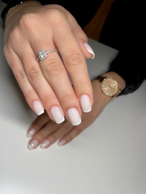 Milky French Manicure Square, Short France Nails, French Nails White Base, Milky White French Manicure, Milky White Nails With French, White Nails With French, Milky White Nails French, Soft French Nails, Milky White French Nails