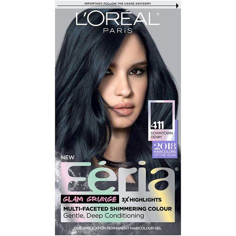 L'Oreal Paris Hair Color Feria Permanent Hair Color, 411 Downtown Denim >>> Read more reviews of the product by visiting the link on the image. (This is an affiliate link) Feria Hair Color, Blue Hairstyles, Blue Black Hair Color, Edgy Hair Color, Denim Hair, Blue Black Hair, Korean Hair Color, Bold Hair Color, Black Hair Dye