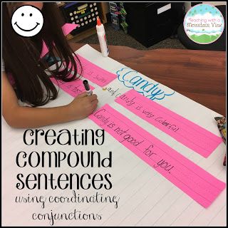 Conjunctions Activities, Simple And Compound Sentences, Coordinating Conjunctions, Mentor Sentences, Sentence Activities, Compound Sentences, 5th Grade Writing, 3rd Grade Writing, 4th Grade Writing