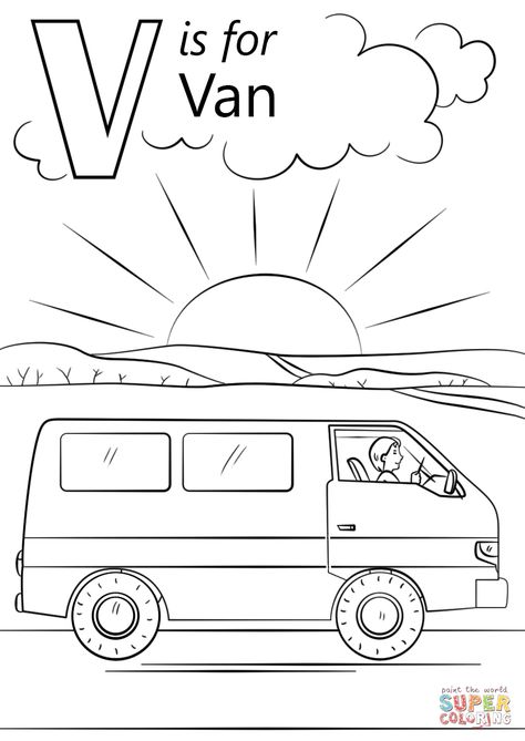 Letter V Coloring Page, Letter V Activities For Toddlers, V Is For Craft, V Is For, Letter V Crafts For Preschoolers, Letter V Activities For Preschool, Letter V Preschool, Van Coloring Pages, Letter Y Coloring Page