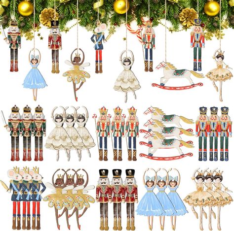 Amazon.com: 40 Pieces Christmas Tree Hanging Ornaments Christmas Vintage Wood Cutouts Vintage Santa Claus Reindeer Snowman Hanging Ornament for Christmas Rustic Country Vintage Decorations : Home & Kitchen Nutcracker Christmas Tree, Nutcracker Figures, Nutcracker Decor, Ballerina Ornaments, Nutcracker Christmas Decorations, Vintage Nutcrackers, Christmas Tree Tops, Creative Diy Gifts, Nutcracker Ornaments