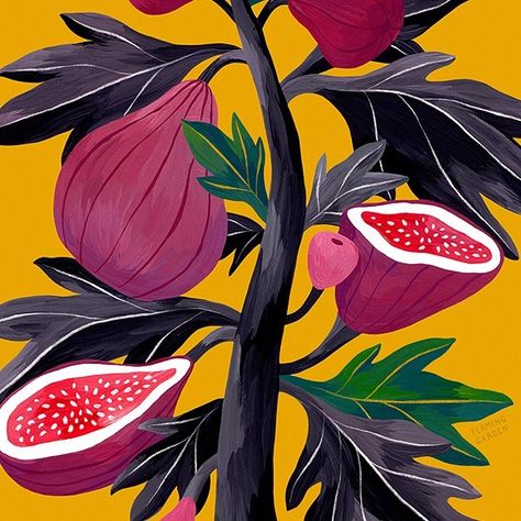 Olga Lychkova Illustration on Instagram: “Fig Tree, details✖️ . . . #editorialillustration #magazineillustration #bookillustration #gouache #gouachepainting #paintingprocess…” Fig Painting, Behance Illustration, Orange Painting, Gouache Illustrations, Illustration Botanique, Gouache Art, Botanical Poster, Botanical Painting, Art Et Illustration