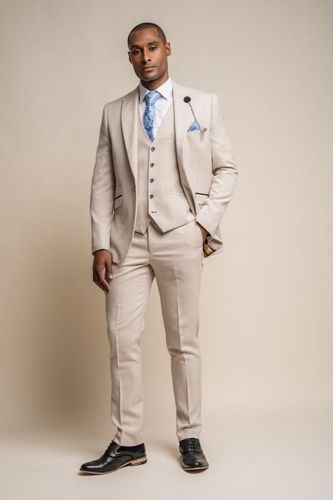 Bestman Suit, Smart Casual Suit, Suits Italian Style, Groom Suit Ideas, Grooms Suits, Costume Beige, Tweed Wedding Suits, Cream Suit, Prom Suit