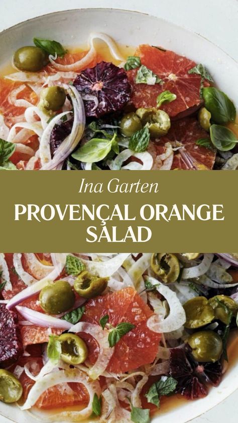 Ina Garten Provençal Orange Salad Fennel Orange Salad Recipe, Blood Orange Salad, Orange Salad Recipes, Fennel And Orange Salad, Basil Olive Oil, Red Onion Relish, Onion Relish, Fennel Salad, Fruit Salads