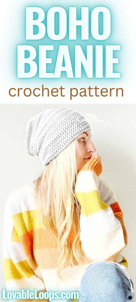 Explore Lovable Loops' slouchy beanie crochet pattern, perfect for those after easy crochet patterns. With our slouchy beanie crochet pattern free for all, it's a beginner's delight. Whether you're new to the world of crochet or a pro, this crochet pattern for slouchy beanie is your go-to for a stylish accessory. Made to fit most teens and adults comfortably, it’s both versatile and chic. Visit our website now for this crochet pattern for beginners and other free crochet beanie patterns. Slouchy Beanie Crochet Pattern Free Easy, Slouchy Beanie Crochet Pattern Free, Slouch Beanie Crochet Pattern, Crochet Pattern Free Easy, Crochet Slouchy Beanie Pattern, Slouchy Beanie Crochet, Crochet Slouch Beanie, Slouchy Beanie Pattern, Slouchy Hat Crochet Pattern