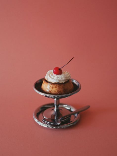 Retro Sweets, Baked Fruit, Minimal Photography, Nostalgic Art, Food Wallpaper, Ice Cream Sundae, Cherry On Top, Menu Design, Tiered Cake Stand