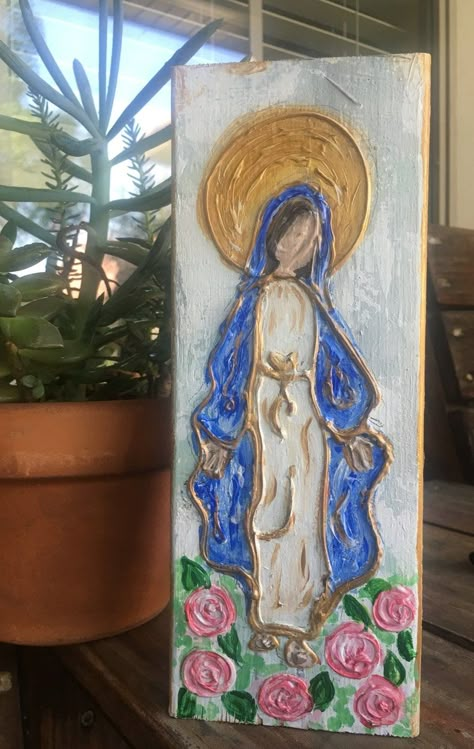 Blessed Mother Painting - Etsy Lds Artwork, Hand Painted Crosses, Mother Painting, Religious Paintings, Lafayette La, Angel Painting, Textured Canvas Art, Canvas Painting Diy, Jesus Art