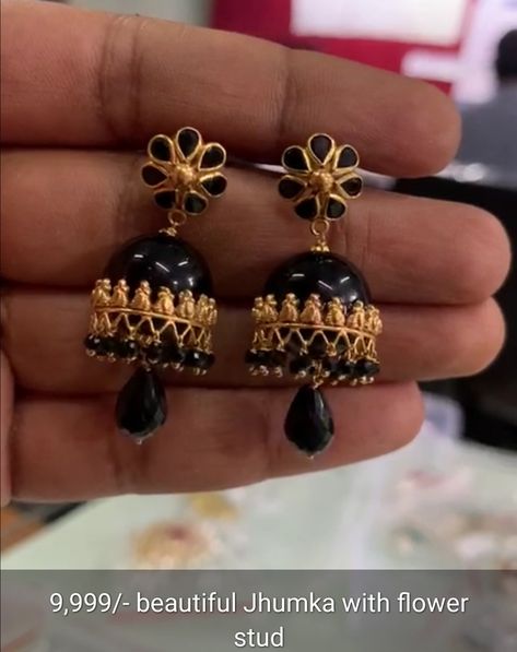 Nallapusalu Earrings Gold, Black Beads Earrings Gold, Black Beads Earrings Indian Gold, Black Earrings Indian, Black Bead Earrings Gold, Black Beads Ear Rings Gold, Black Stone Earrings Gold, Flower Jewellery For Mehndi, Gold Earrings For Kids