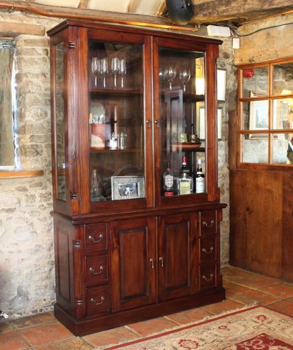 Charlotte Rose 'Morpeth' Mahogany Dresser Top.   This hutch (dresser top) is designed to sit perfectly on top of the mahogany sideboard (supplied seperately) and comes with three large shelves.  The front and sides of this dresser top are glazed, and for piece of mind, the glass used meets all 'British Safety Standards'.  Each of the two drawers has beautiful antiqued brass bow drop handles  The overall dimensions of the dresser top are height  125 x width 128.5 x depth 38 cm  Price: £614.00 Dresser Dark Wood, Mahogany Dresser, Glass Dresser, Mahogany Sideboard, Mahogany Furniture, Dresser Top, Glass Cabinets Display, Large Shelves, Traditional Furniture