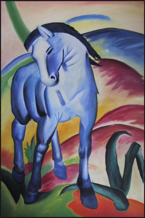 Head Abstract, Blue Rider, Franz Marc, German Expressionism, Digital Imaging, Large Decor, Blue Horse, Grey Horse, Big Animals