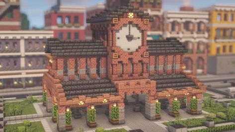 Minecraft Warehouse Ideas, Town Center Minecraft, Minecraft Town Ideas Buildings, Minecraft Town Ideas, Minecraft Modern City, Zicxa Photos, Minecraft Town, Minecraft Create, Minecraft Steampunk