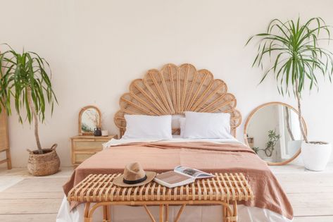 Koko Collective | Bali Interiors Bali Bedroom, Rattan Bedroom, Rattan Headboard, Small Bedrooms, Wood Headboard, Room Decorations, Rattan Furniture, Bedroom Designs, Large Bedroom