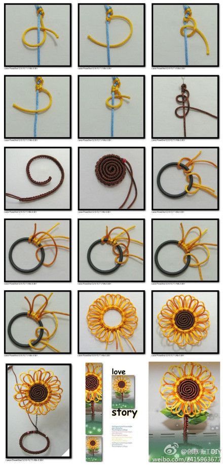 sun flowers! Diy Fleur, Knots Tutorial, Rope Crafts, Macrame Knot, Macrame Ideas, Macrame Knots, Macrame Tutorial, Macrame Projects, Micro Macrame