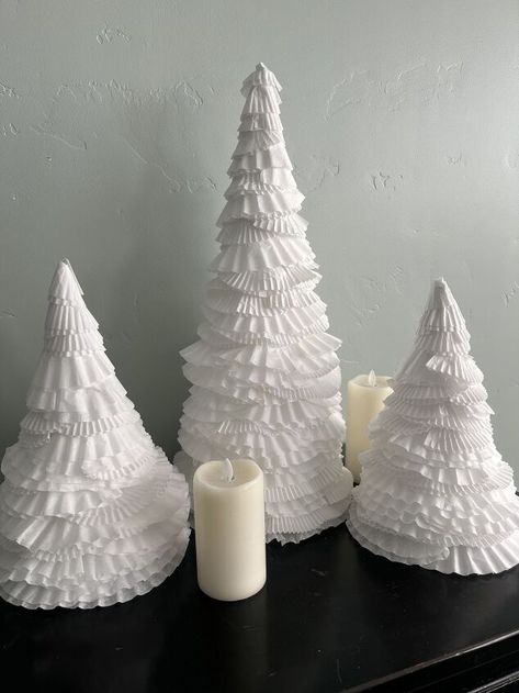 Coffee Filter Christmas Trees, Coffee Filter Christmas, Reindeer Template, Church Christmas Party, Rs Activities, Coffee Filter Wreath, White Fairy Lights, Christmas Forest, Cone Christmas Trees