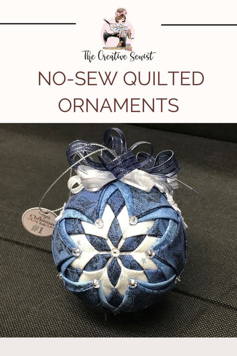 handmade no sew quilted ornament No Sew Quilted Easter Eggs, No Sew Memory Ornaments From Clothing, Quilted Ball Ornaments, No Sew Quilted Christmas Ornaments, No Sew Ornaments Fabric Balls, Quilted Ornaments Tutorial Free Pattern, Fabric Ornaments Diy, Folded Ornaments, No Sew Fabric Crafts