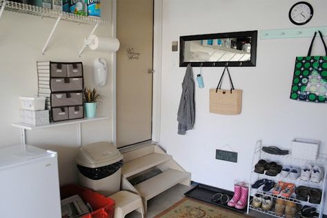 9 Garage Organization Ideas No Mudroom Solution, Garage Shoe Organization, Garage Entryway Ideas, Garage Shoe, Garage Entryway, Shoe Organization, Messy Closet, Entry Ideas, Garage Storage Solutions