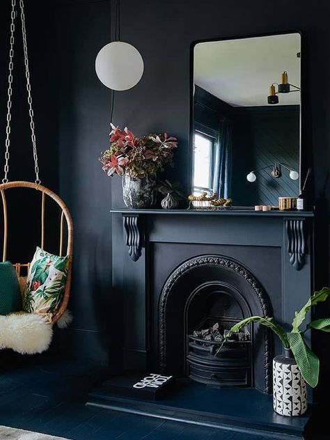 Gothic Apartment Decor, Latest Home Trends, Victorian Terrace Interior, No Tricks Just Treats, Navy Living Rooms, Interior Design Masters, Moody Interiors, Home Design Inspiration, Cabin Interiors