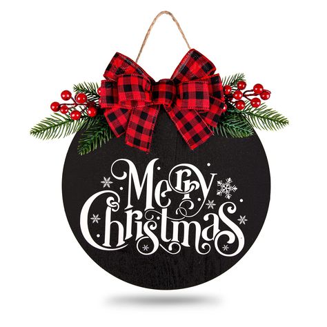 PRICES MAY VARY. Unique Design - Our Christmas wooden sign takes black round wood as the base, printed with the words of Merry Christmas and white snowflakes, while its top is embellished with a red and black buffalo plaid bow, pine leaves and red berries, with a hemp rope for hanging, very delicate and festive. Proper Size - The wooden sign is measuring about 30 x 30cm/12 x 12 inch, proper size for your front door, window, wall, etc., bringing strong holiday atmosphere for your home and party. Barnwood Signs, Welcome Signs Front Door, Christmas Wooden Signs, White Christmas Wreath, Wooden Door Signs, Barn Wood Signs, Christmas Decorations Wreaths, Merry Christmas Sign, Christmas Signs Wood