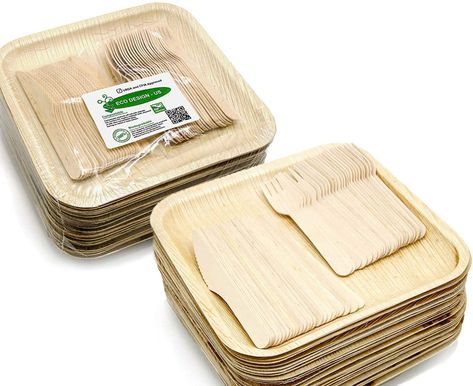 Bamboo Plates Wedding, Disposable Wedding Plates, Palm Leaf Plates, Wood Plates, Wooden Fork, Bamboo Plates, Wood Knife, Sustainable Wedding, Eco Friendly Wedding