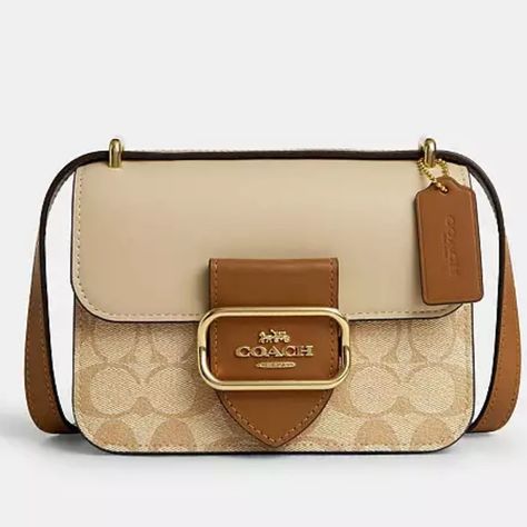 Morgan Square Crossbody Bag In Colorblock Signature Canvas @coach Square Crossbody Bag, Signature Canvas, Leather Fabric, Coach Bags, Calf Leather, Shoulder Bags, Crossbody Bag, Brand New, Canvas