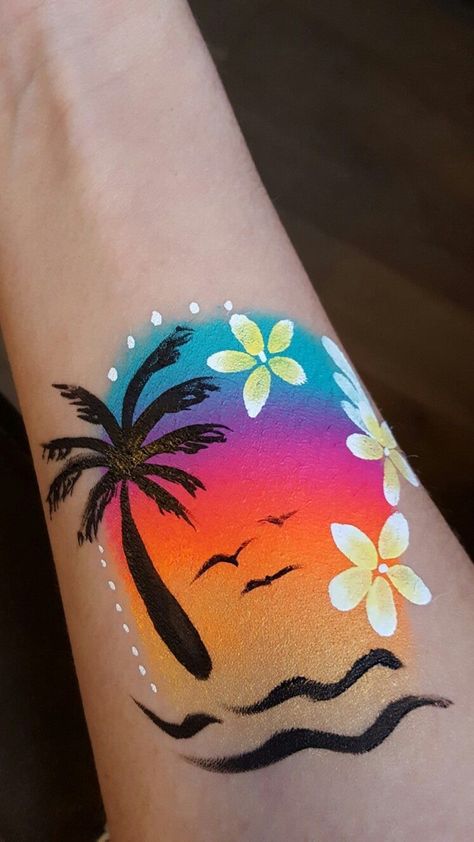 Sunset Face Paint, Things To Paint On Your Leg, Face Painting Designs Aesthetic, Simple Body Painting, Leg Painting, Skin Paint, Leg Art, Kunst Tattoos, Tattoo Henna