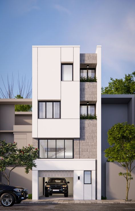 Row House Facade Design, Townhouse Modern Design, Modern Apartment Facade Exterior Design, 150m2 House Plan 2 Floor, Minimalist Facade House, Four Storey House Design, Small Facade Design, Row Housing Elevation Design, Townhouse Facade Design