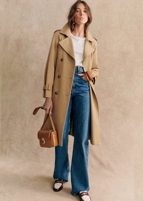 Scott Trench Coat - Camel - Organic Cotton - Sézane Transitional Outfits, Style Parisienne, Denim Suit, Paris Mode, Coat Outfit, Coat Outfits, Outfits Casuales, Parisian Style, Look Fashion