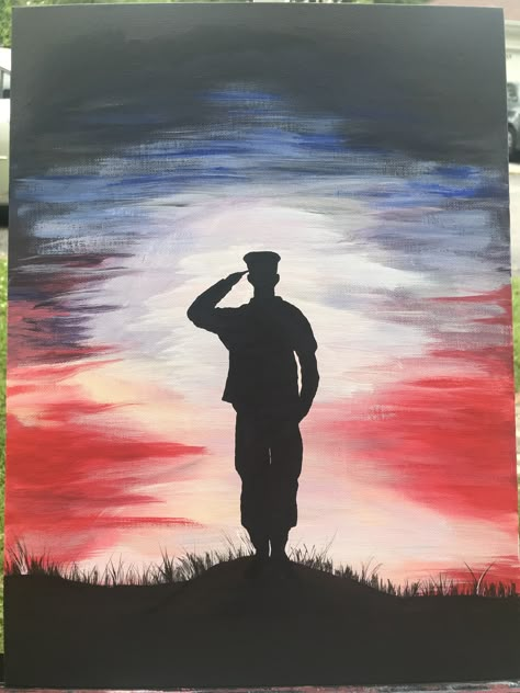 Army Soldier Painting, Veterans Day Paintings On Canvas Easy, Veteran Painting Ideas, Veterans Day Drawing Ideas, Veterans Day Paintings, Army Canvas Painting, Veterans Day Drawings, Veteran Artwork, Army Painting Art