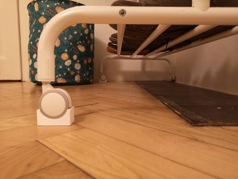 Padding for IKEA Rigga coat hanger that heightens it by 1cm (0.4"). It's useful when the hanger is standing on the unevenly leveled floor. It also blocks wheels, so they don't move. Coat Hanger, Ikea Hack, Wheel, Home Appliances, Flooring