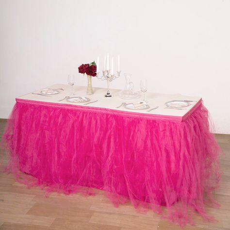 Pleated Table Skirt, Tutu Table Skirt, Tutu En Tulle, Tutu Table, Tulle Table Skirt, Tulle Table, Table Skirts, Girl Desk, Chic Table