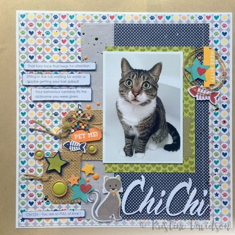 Animal Scrapbook Layout | Scrapbooking Pets | 12X12 Layout | Scrapbooking Ideas | Creative Scrapbooker Magazine #pets #scrapbooking Dog Scrapbook Layouts, Cat Scrapbook, Pet Scrapbook Layouts, Halloween Mini Albums, Dog Scrapbook, Scrapbook Design Layout, Pet Scrapbook, Scrapbook Layout Sketches, Cat Crafts