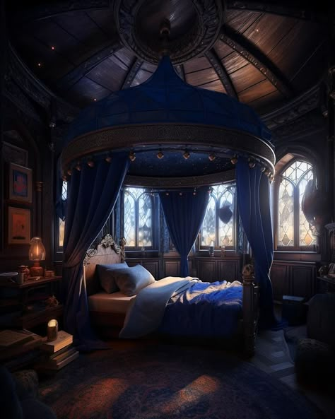 Ben Myhre on Instagram: “Dark Bedrooms 🛌⚫️🌿🌲✨️ . . . . . #midjourney  #midjourneyart  #midjourneyai #ai #aigenerated #aiartistcommunity…” Raven Claw Bedroom, Ravenclaw Dorm Room Aesthetic, Ravenclaw Bathroom, Ravenclaw Dorm Room, Ravenclaw Bedroom Aesthetic, Ravenclaw Inspired Bedroom, Ravenclaw Room Ideas, Astronomy Bedroom, Supernatural Decor