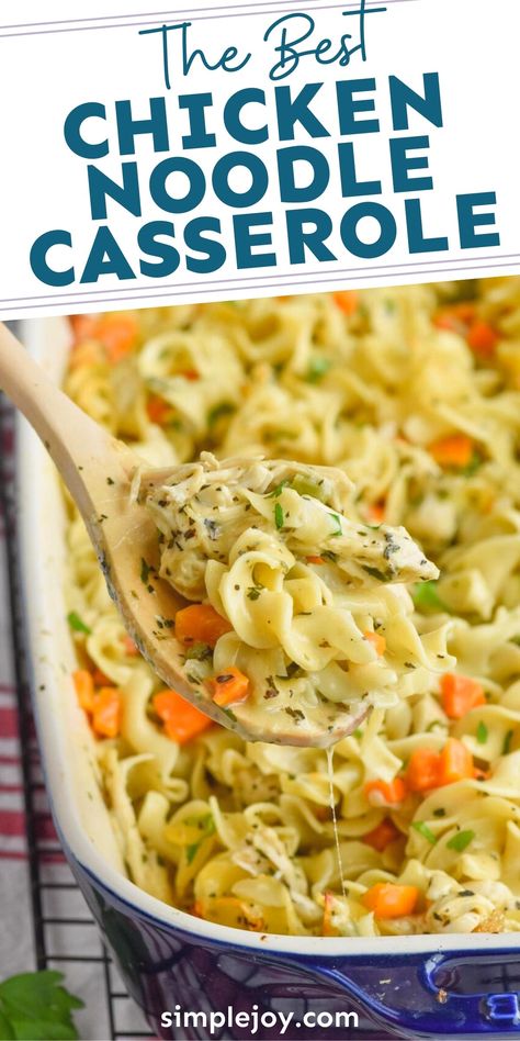 This Chicken Noodle Casserole recipe is the best - the definition of comfort food! With my tips and tricks, your whole family will fall in love with this delicious chicken and noodle casserole. Dinner Recipes With Leftover Chicken, Roasted Chicken Leftover Recipes, Chicken Pasta Crockpot Recipes, Pasta Crockpot Recipes, Pasta Bake Chicken, Chicken Egg Noodle Casserole, Baked Chicken Pasta, Chicken And Pasta Recipes, Pasta Crockpot