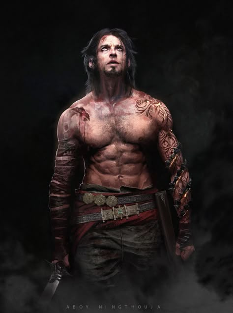 Barbarian Male, Warrior Within, Heroic Fantasy, Prince Of Persia, Fantasy Male, Rpg Characters, Fantasy Warrior, Back Tattoos, Cool Anime Pictures