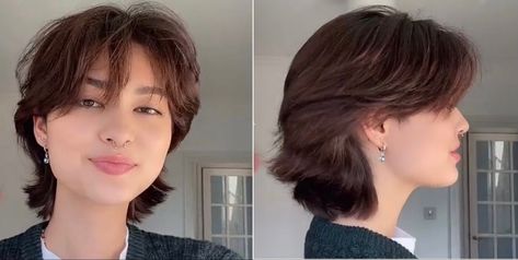 Layered Short Haircuts For Thick Hair, Hear Shape Face Haircut, Wolf Mullet Haircut Short, Elle Erasmus Hair, Short Haircuts For Wide Faces, Does Short Hair Suit Me, Short Strait Hairstyles, Soft Mullet Haircut Short Straight, 90s "bixie" Haircut Straight