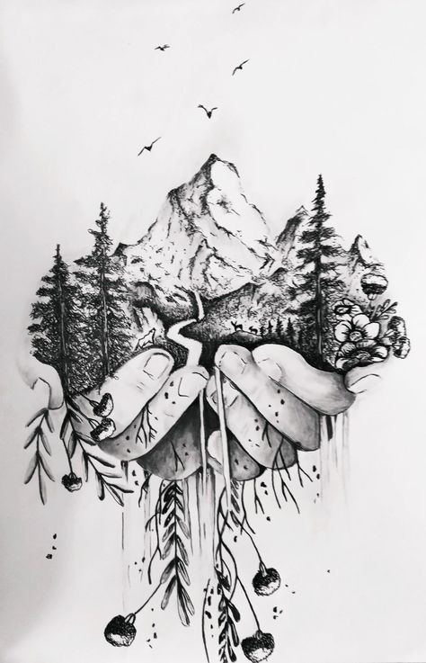 Outdoorsy Tattoos Nature, Mountain Sleeve Tattoo, Cool Nature Tattoos, Side Thigh Tattoos Women, Small Nature Tattoo, Drawing Tattoo Ideas, Natur Tattoo Arm, Camping Tattoo