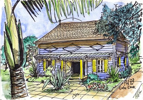 Case créole / phil quetin Case Creole, Reunion Island, Tropical House, Urban Sketching, Dream Home Design, Painting & Drawing, Eye Candy, Gazebo, Art Journal