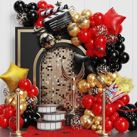 Movie Night Party Decorations, Movie Party Decorations, Film Party, Black And Gold Balloons, Star Birthday Party, Movie Themed Party, Bridal Shower Backdrop, Movie Night Party, Gold Confetti Balloons