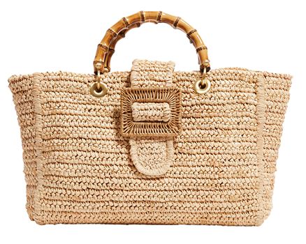 Raffia Bag: I love Pamela Munson bags for spring and summer. Celine Belt Bag, Brushed Gold Hardware, Leather Makeup Bag, Raffia Bag, Straw Bags, Bamboo Handles, Crochet Handbags, Woven Bag, Womens Purses