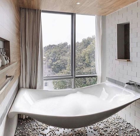 Hammock Bathtub, Floating Tub, Bathtub Design, Modern Architects, Stylish Interior, Standing Bath, Bathroom Goals, Gorgeous Bathroom, Decoration Inspiration