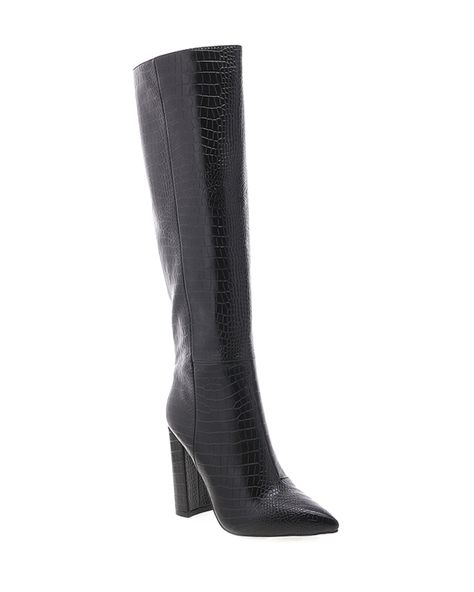 Chunky Knee High Boots, Knee High Boots Black, Xmas List, Gogo Boots, Pointed Toe Boots, Chunky High Heels, Block Heel Boots, Long Boots, Tall Boots