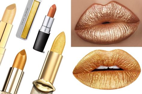 Looking for the best gold lipstick? Discover the best liquid matte and metallic gold lipstick at Boots, Pat McGrath, L'Oréal... for perfect gold lipsticks! Gold Lipstick Looks, Lip Liner Drugstore, Olive Skin Lipstick, Best Lipstick Brand, Drugstore Lipgloss, Mac Lipstick Shades, Metallic Liquid Lipstick, Gold Lipstick, Drugstore Lipstick