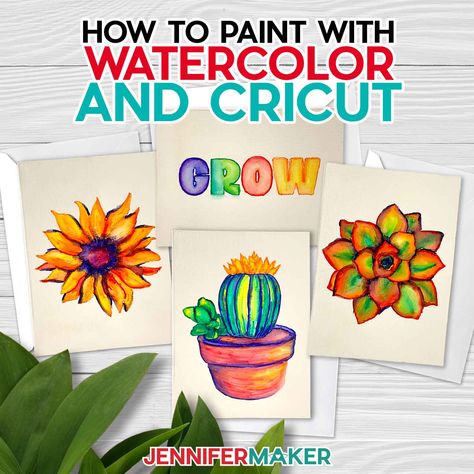 How to Paint Watercolor Plants … With a Cricut! Cricut Watercolor, Cricut Card Making, Cricut Pins, Diy Watercolor Cards, Craft Paint Storage, Diy Baby Gate, Jennifer Maker, Ikea Crafts, Rolled Paper Flowers